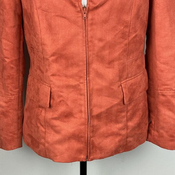 Nygard Collection Women's Orange Lined Collared Zipper Faux Suede Jacket Size 10 - Picture 4 of 11